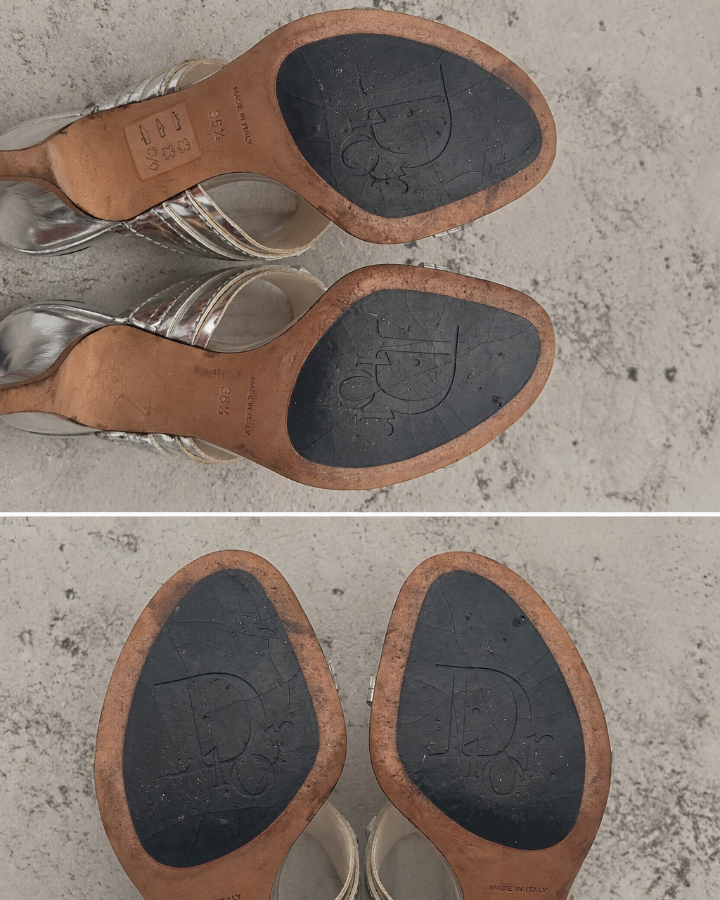2000s Silver Christian Dior Logo T-Strap Heels - EU36,5