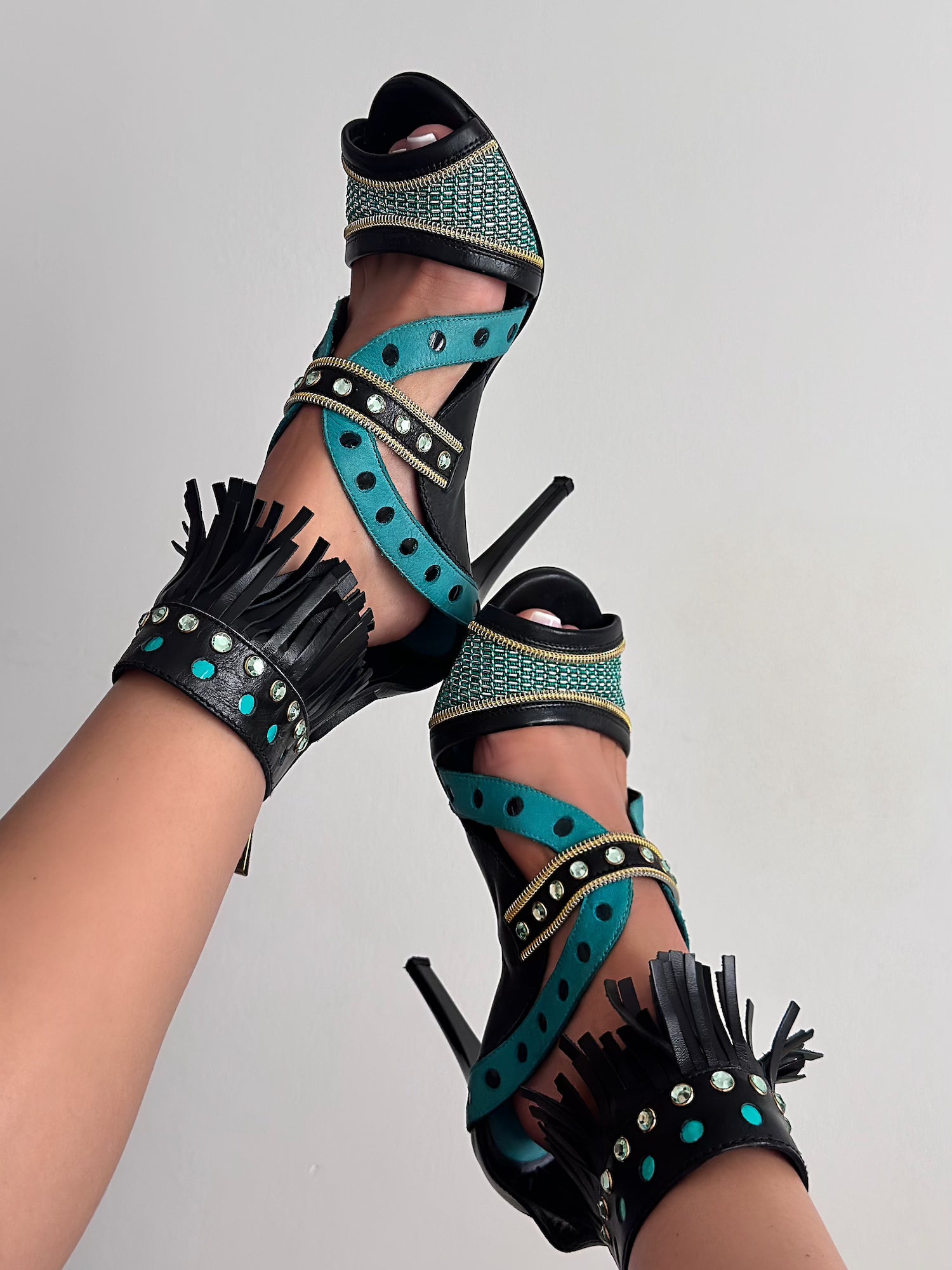 Cavalli turquoise/ gold Fringe Sandals - EU39
