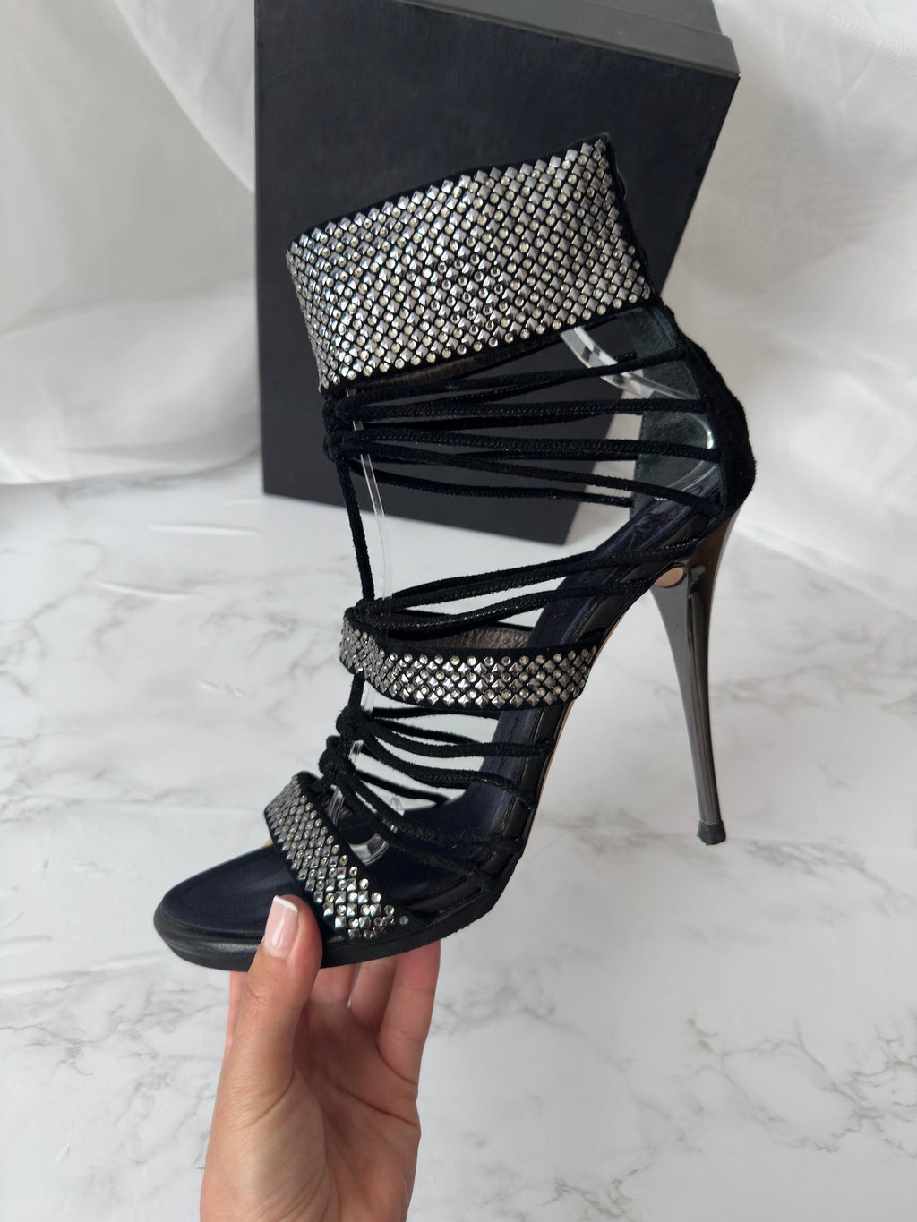 Giuseppe Zanotti x Balmain Swarovski Crystal Lace-Up Heels - EU40