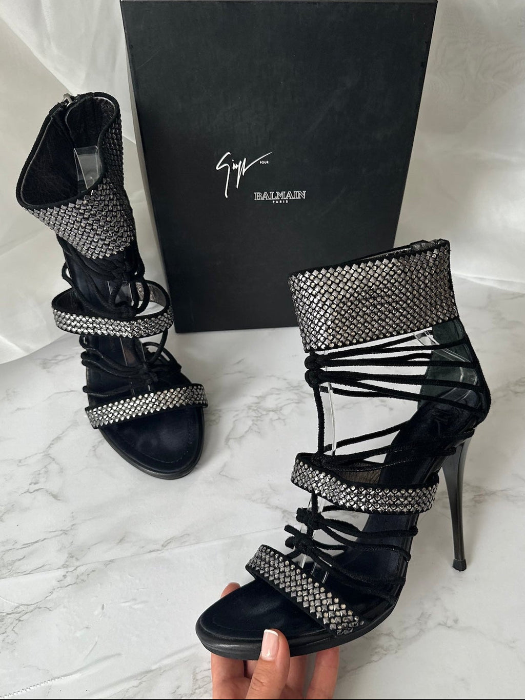 Giuseppe Zanotti x Balmain Swarovski Crystal Lace-Up Heels - EU40