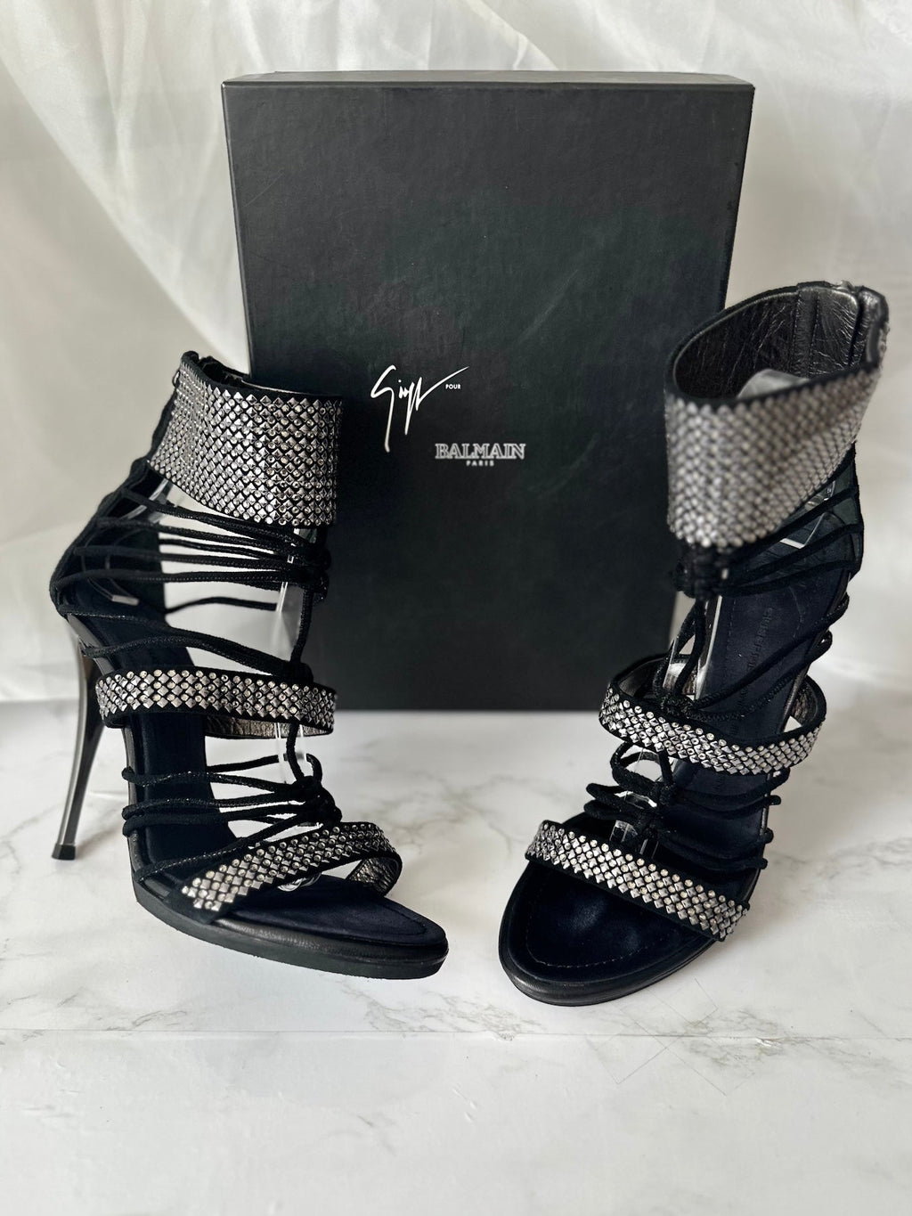 Giuseppe Zanotti x Balmain Swarovski Crystal Lace-Up Heels - EU40