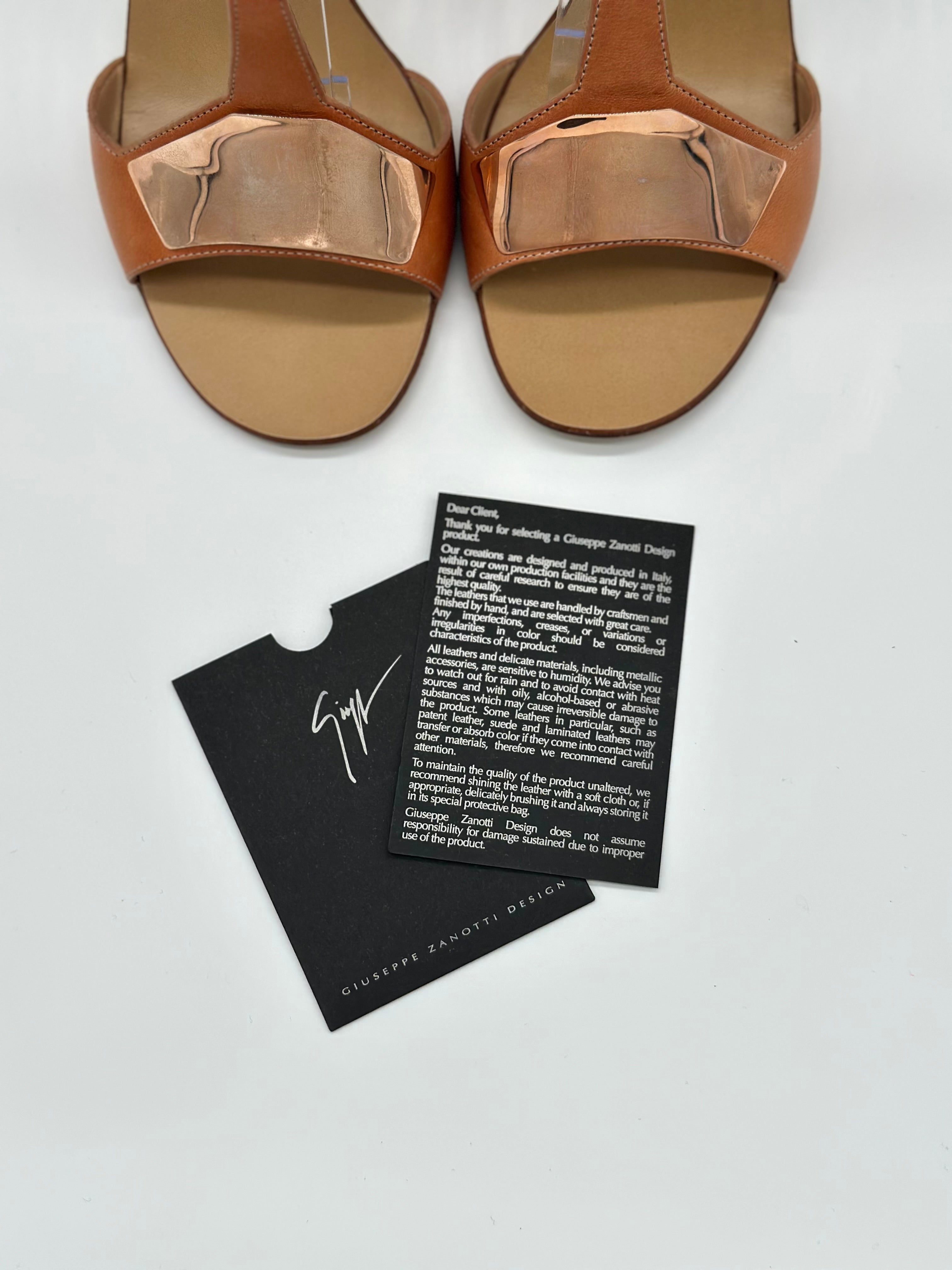 Giuseppe Zanotti Tan Leather T Strap Sandals - EU36
