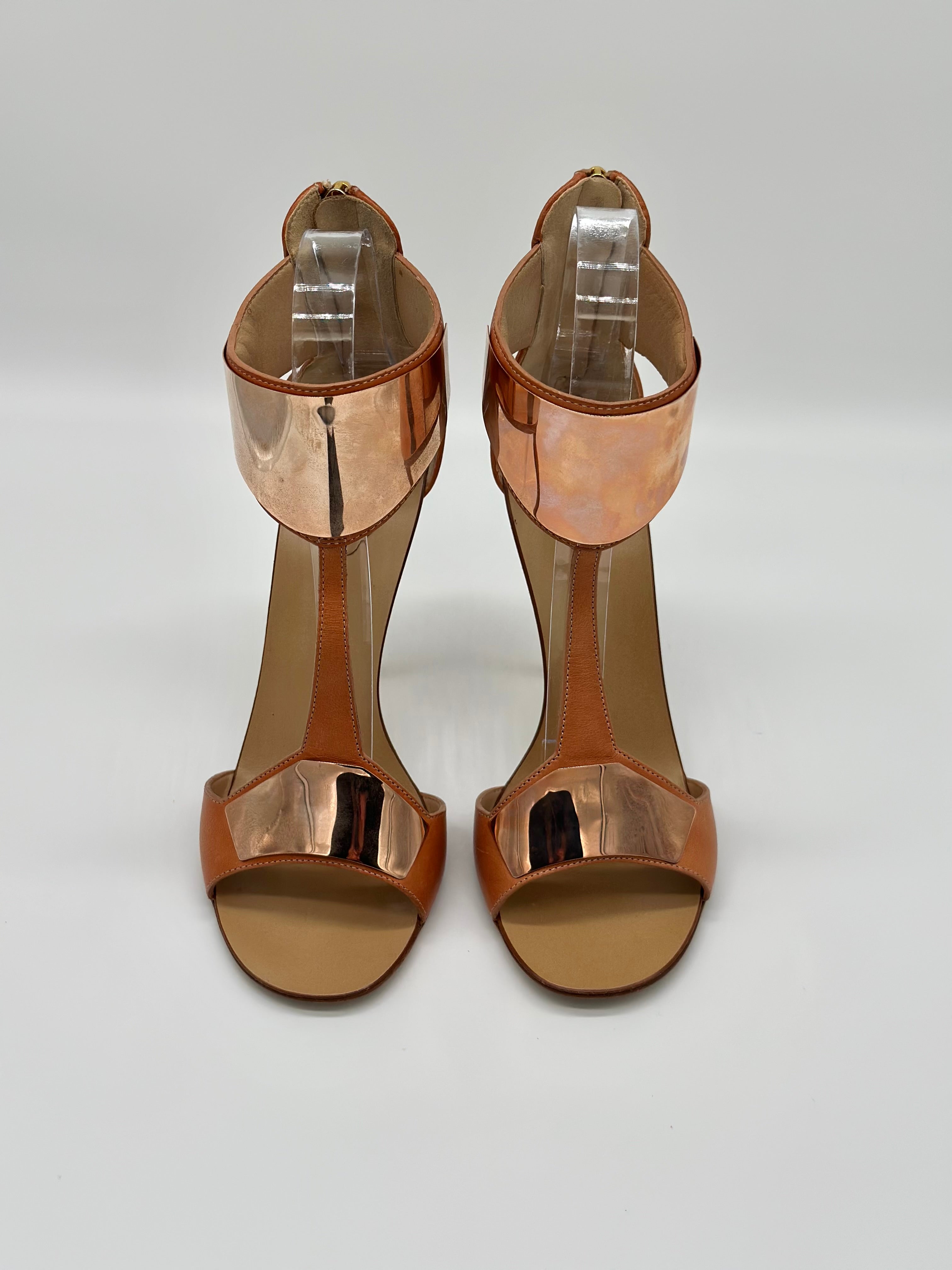 Giuseppe Zanotti Tan Leather T Strap Sandals - EU36