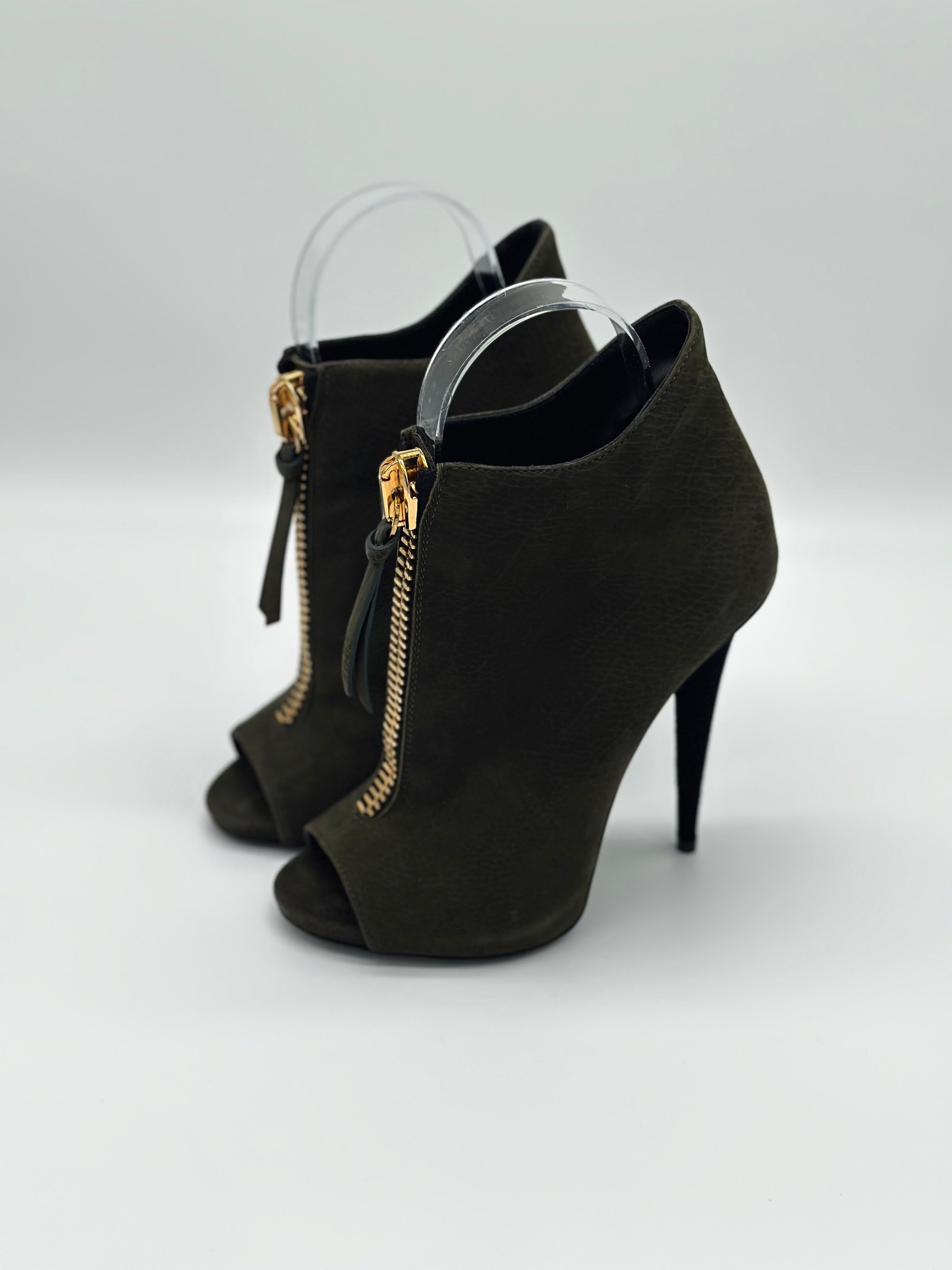 Giuseppe Zanotti Suede Nubuck Peep Toe Heels - EU36