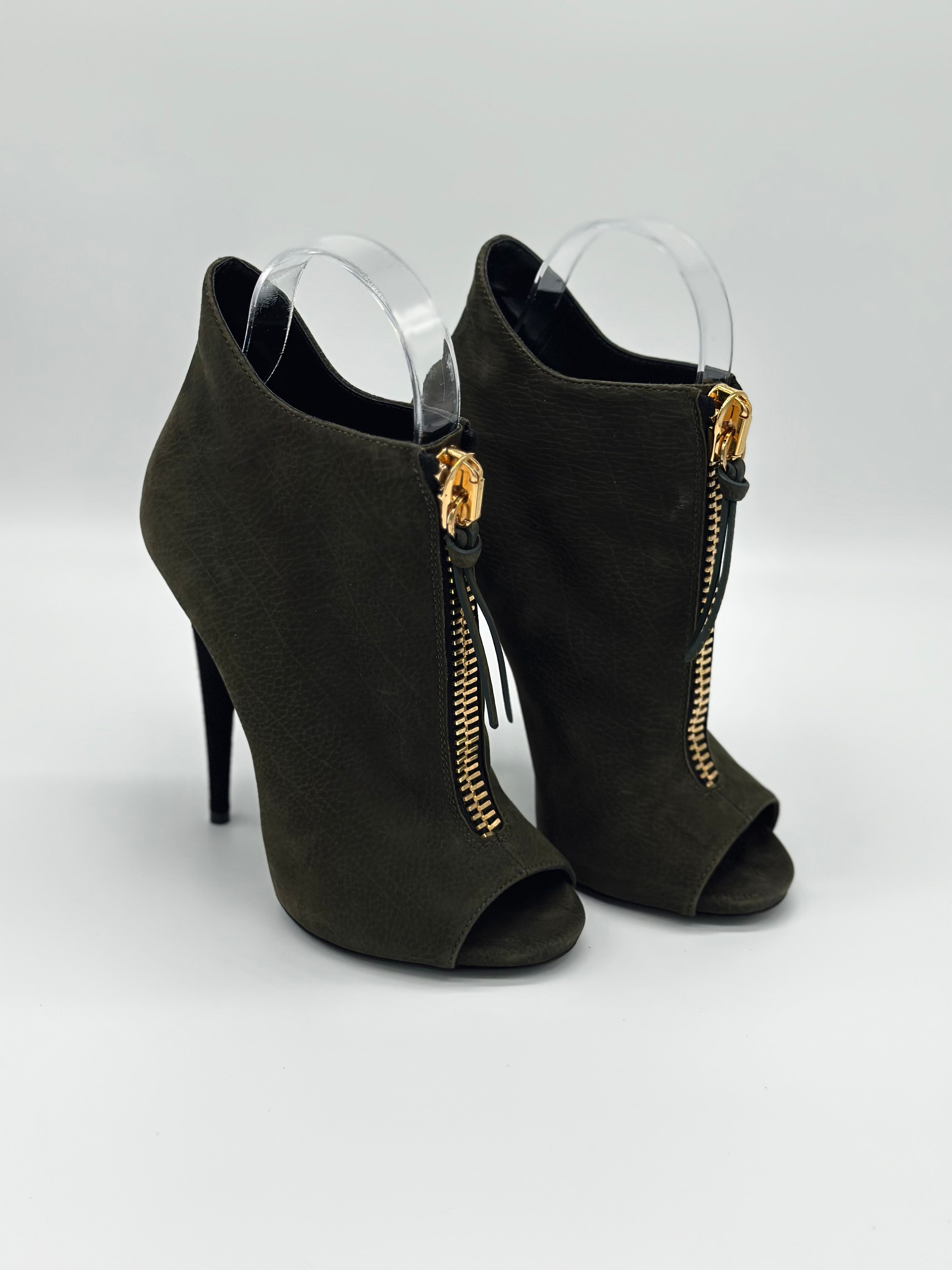 Giuseppe Zanotti Suede Nubuck Peep Toe Heels - EU36