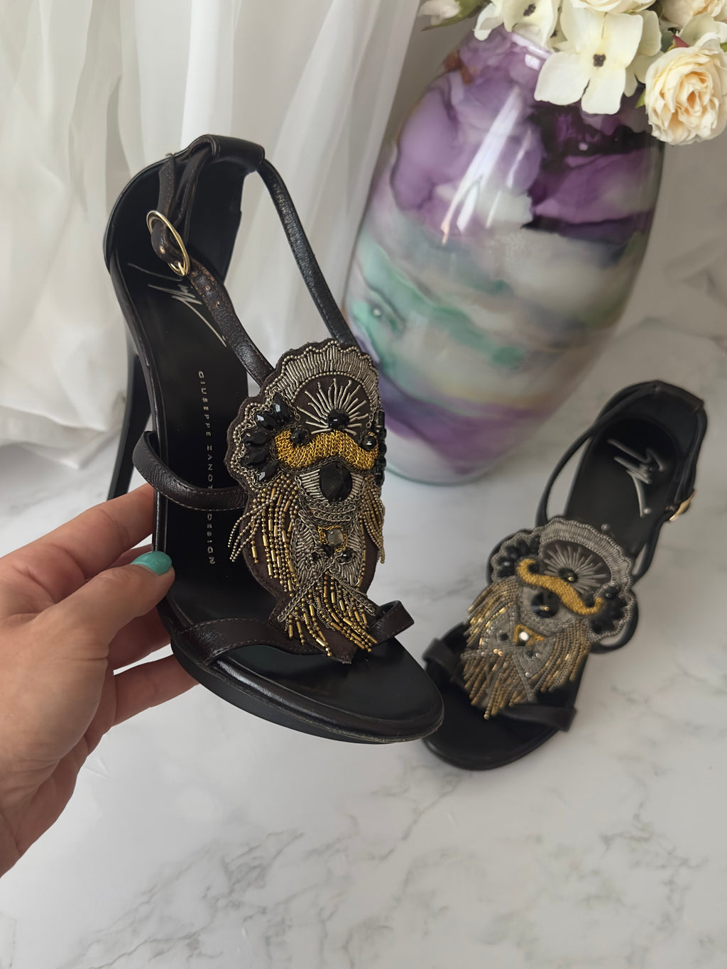 Rare Giuseppe Zanotti Beaded Strappy Sandals - EU36