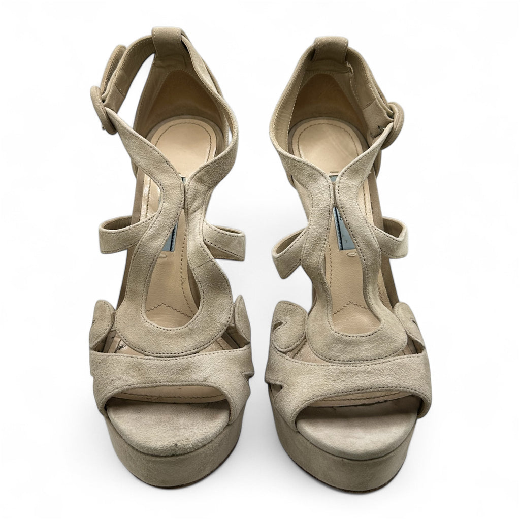 Prada Suede Cutout Platform Sandals