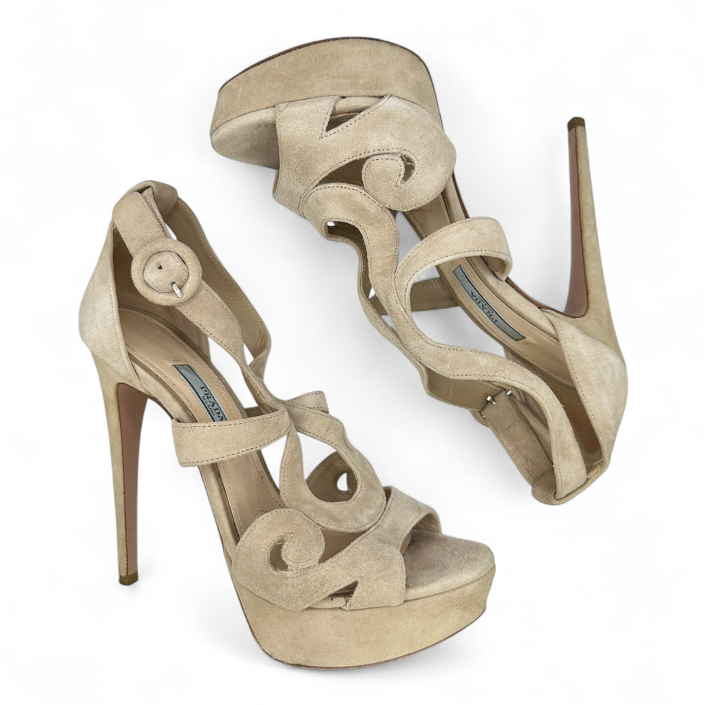 Prada Suede Cutout Platform Sandals