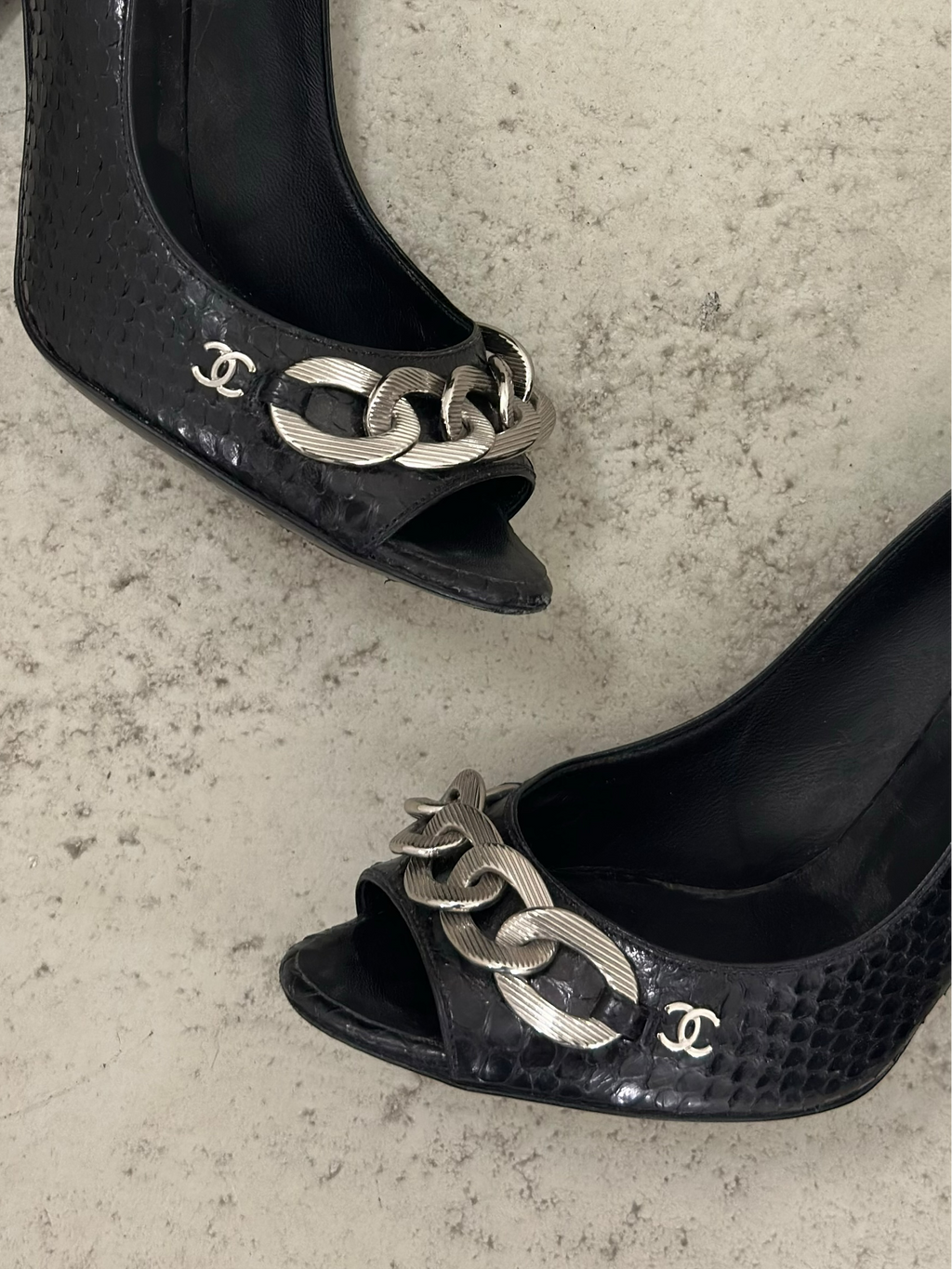 Chanel Python Leather CC Chain Peep-toe Pumps - EU37