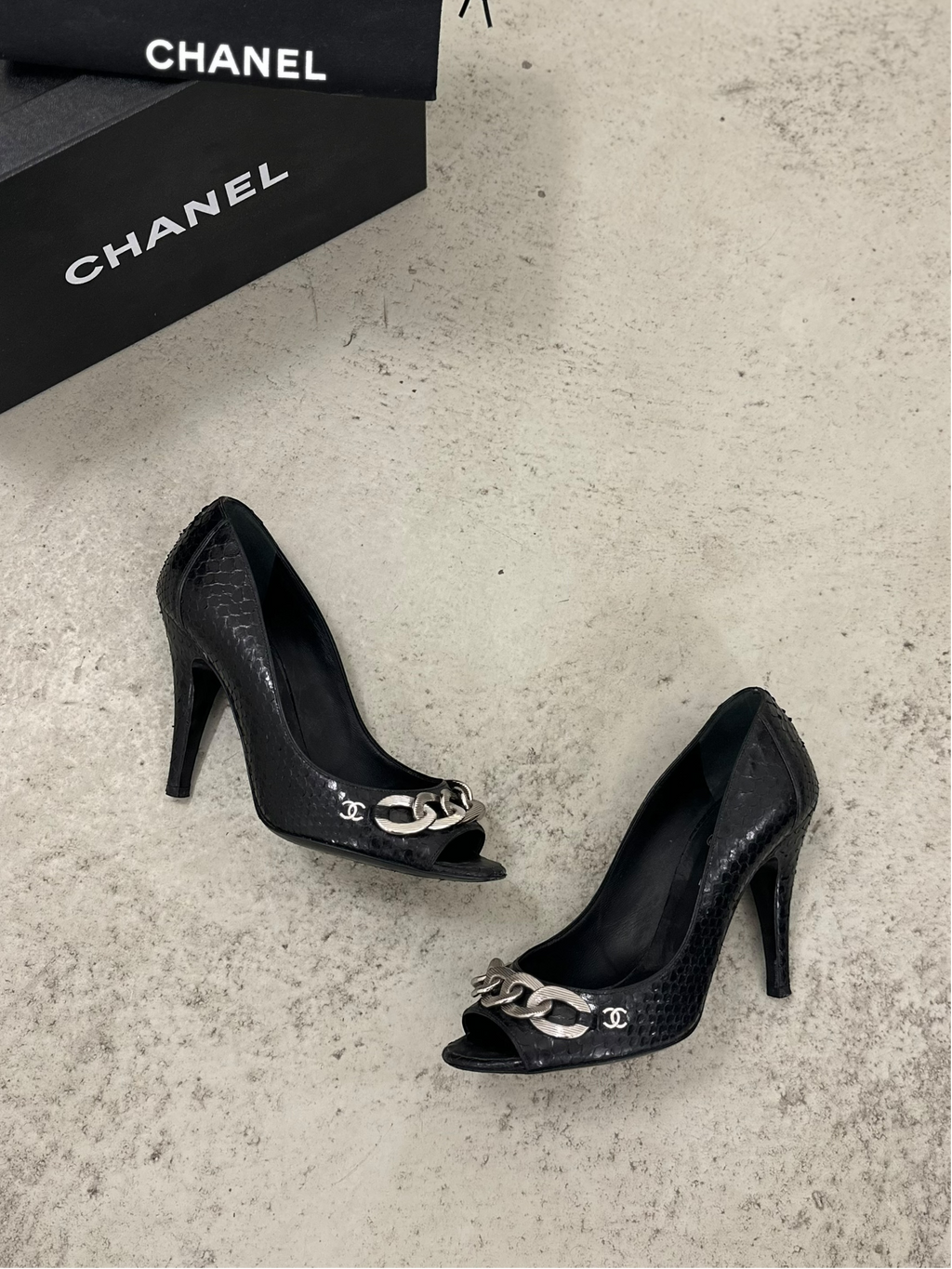 Chanel Python Leather CC Chain Peep-toe Pumps - EU37