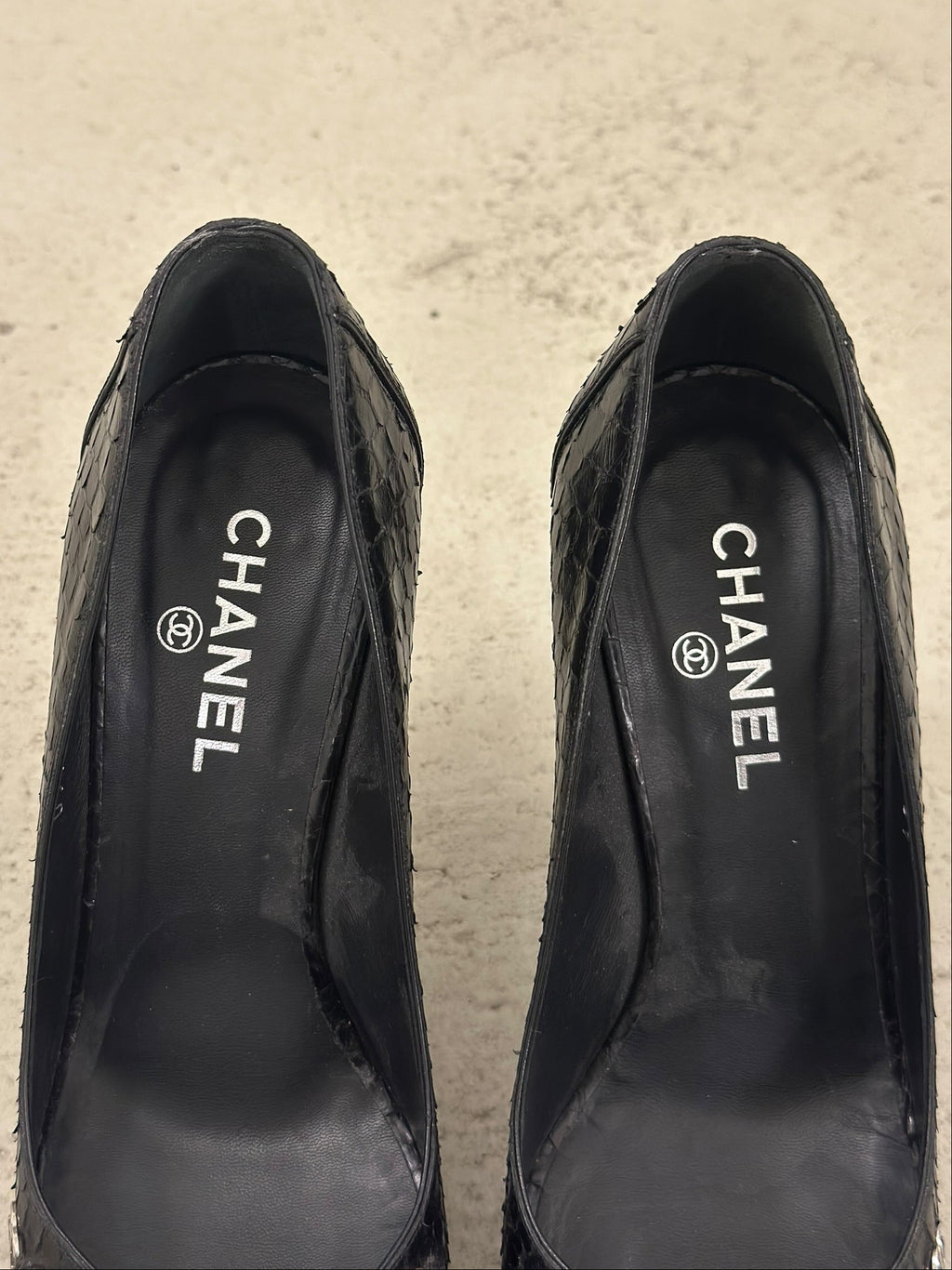 Chanel Python Leather CC Chain Peep-toe Pumps - EU37