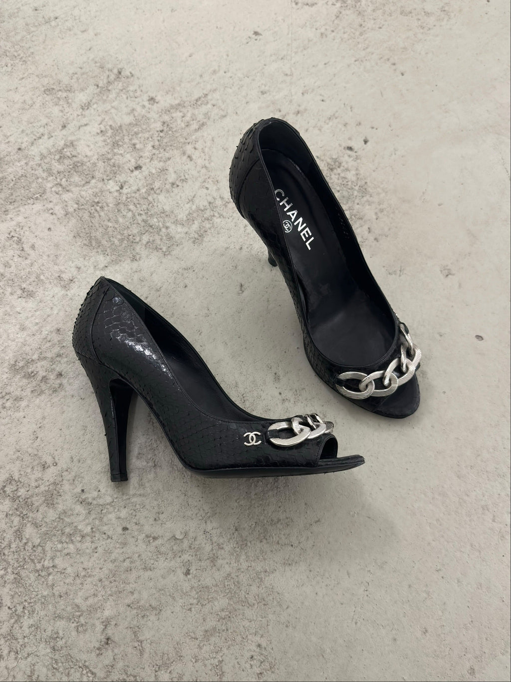 Chanel Python Leather CC Chain Peep-toe Pumps - EU37