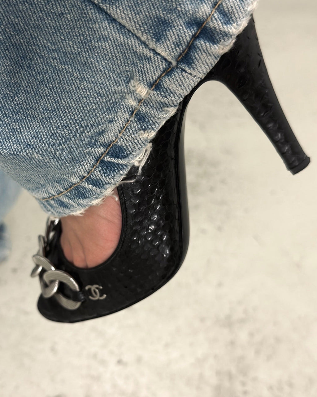 Chanel Python Leather CC Chain Peep-toe Pumps - EU37